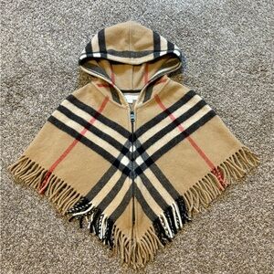 Burberry Baby Hooded Wool Cashmere Zip Cape Poncho Check Size L Children